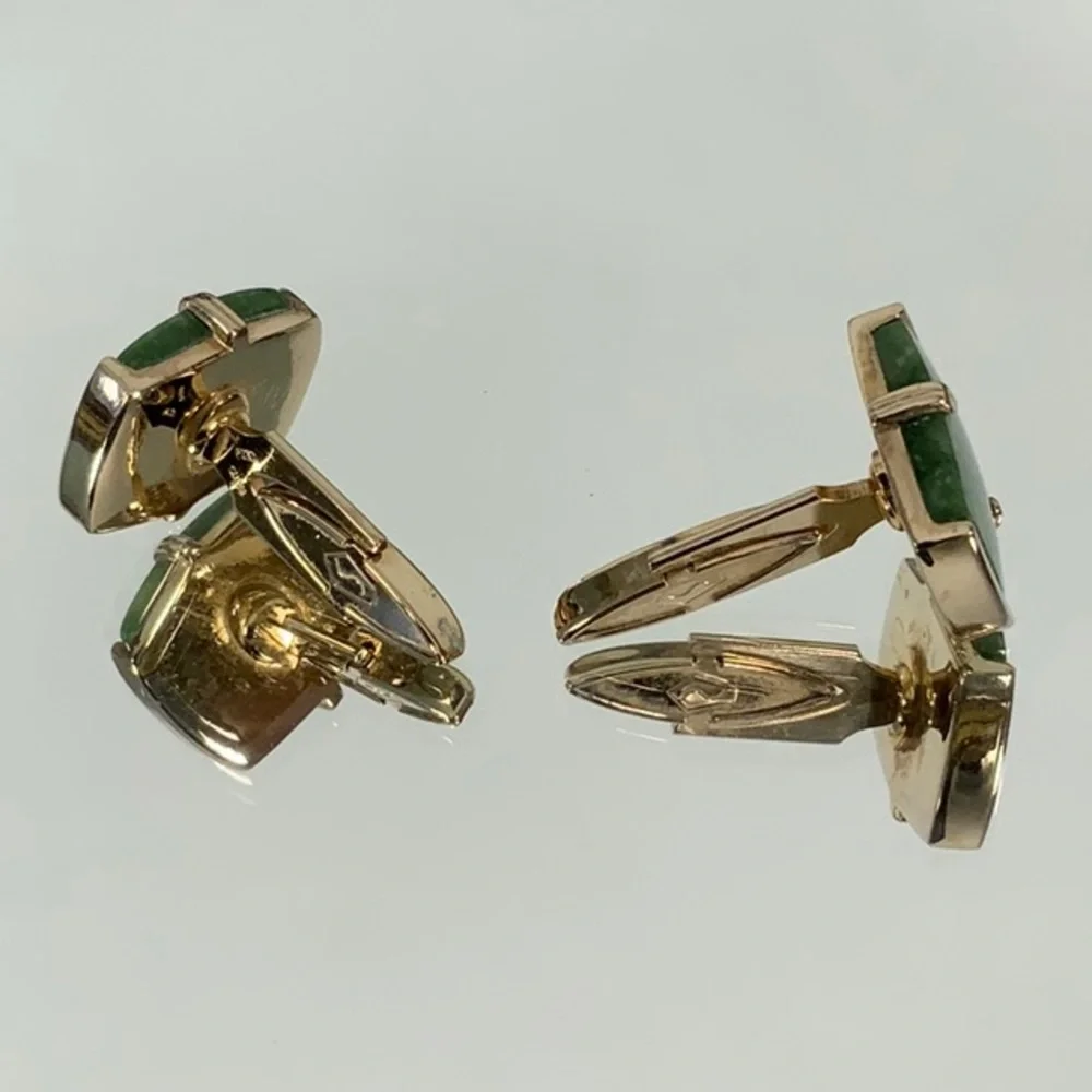SWANK Men's Cuff Links Green Nephrite Jade and Goldtone